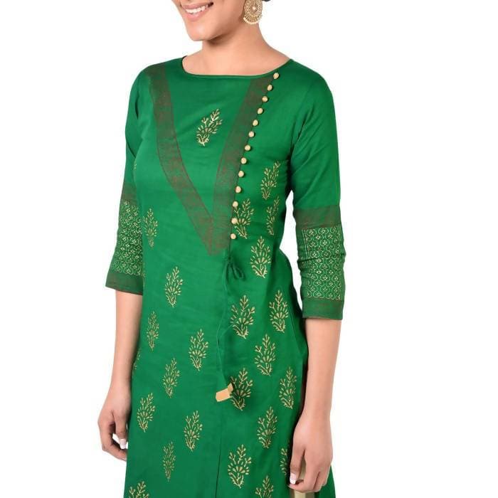 Aniyah Cotton Gold Print Straight Kurta In Green Color (AN-169K) | Grab2Buy