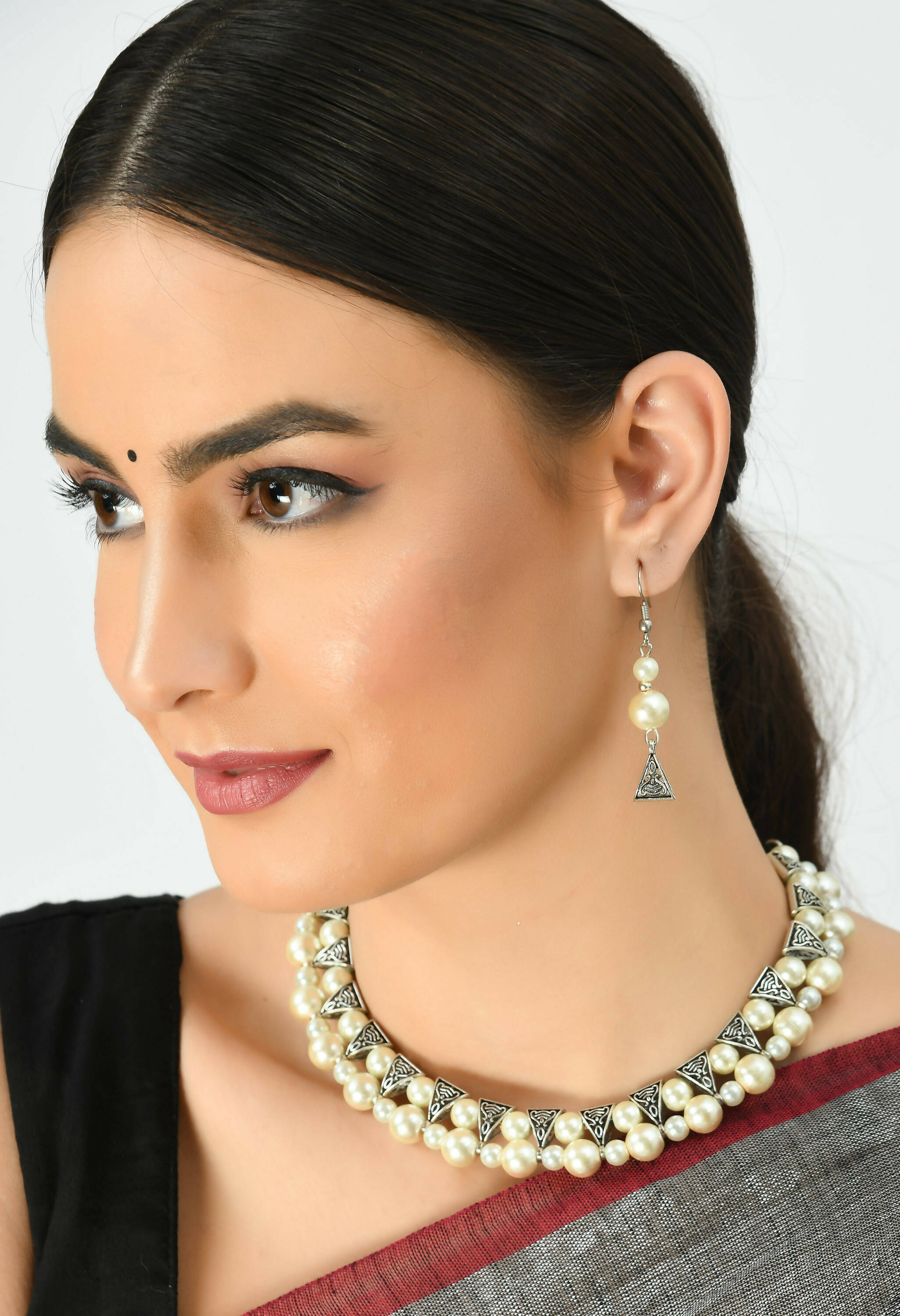 Mominos Fashion Johar Kamal Silver-Plated Brass Finish Pearls Work Choker For Women (White) | Grab2Buy