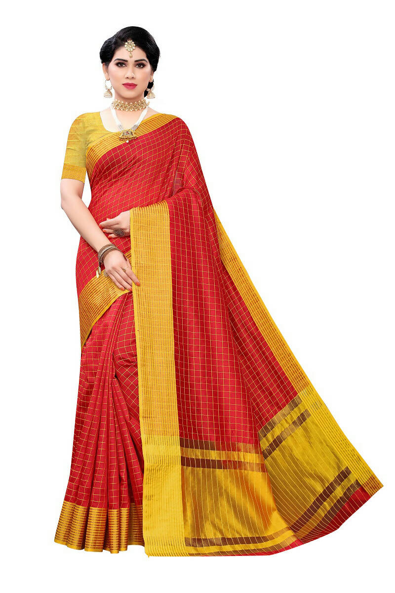 Vamika Red Cotton Silk Weaving Saree (Manipuri Red) | Grab2Buy