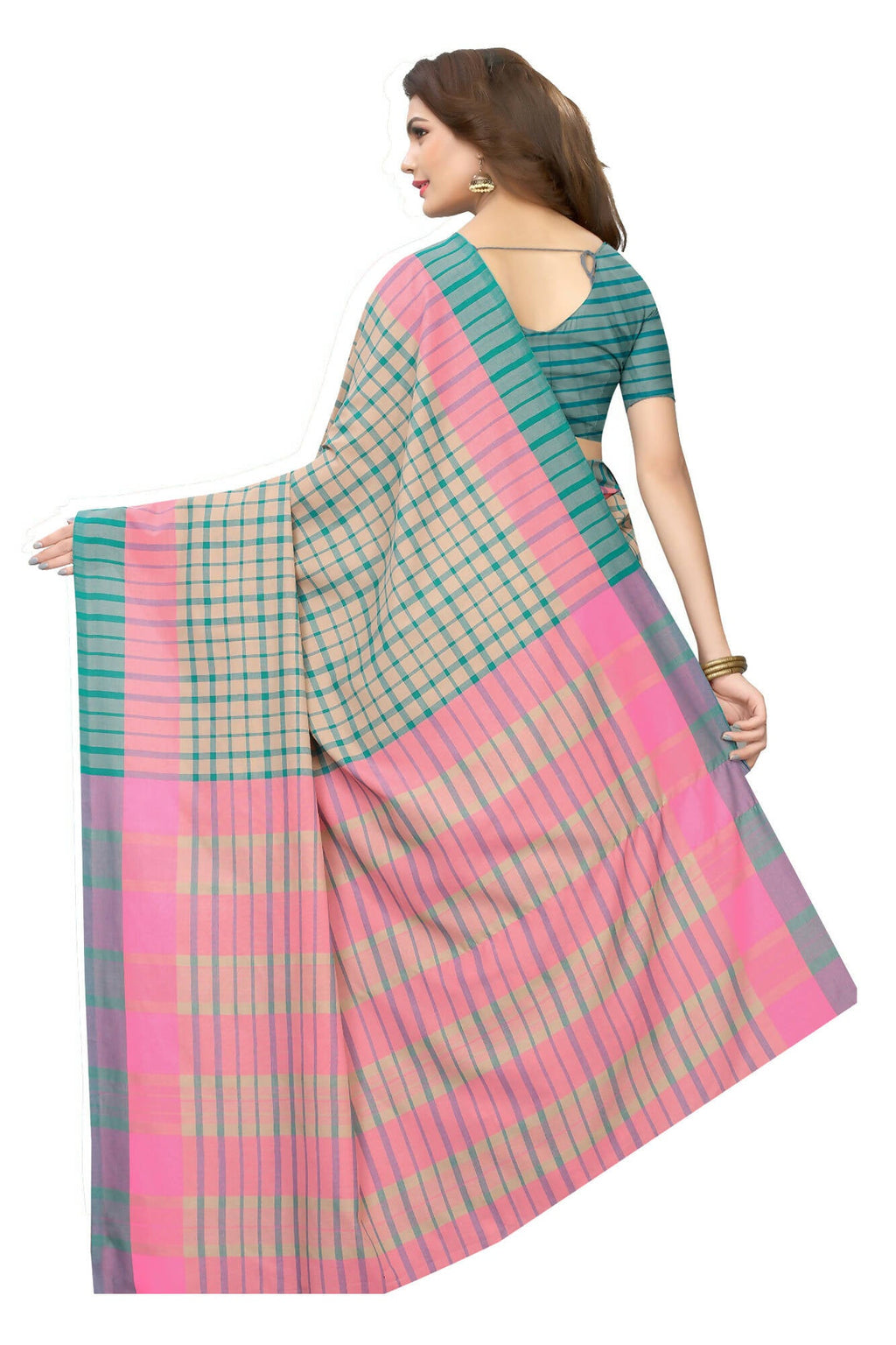 Vamika Cream Cotton Silk Weaving Saree (Terra Checks Rama) | Grab2Buy