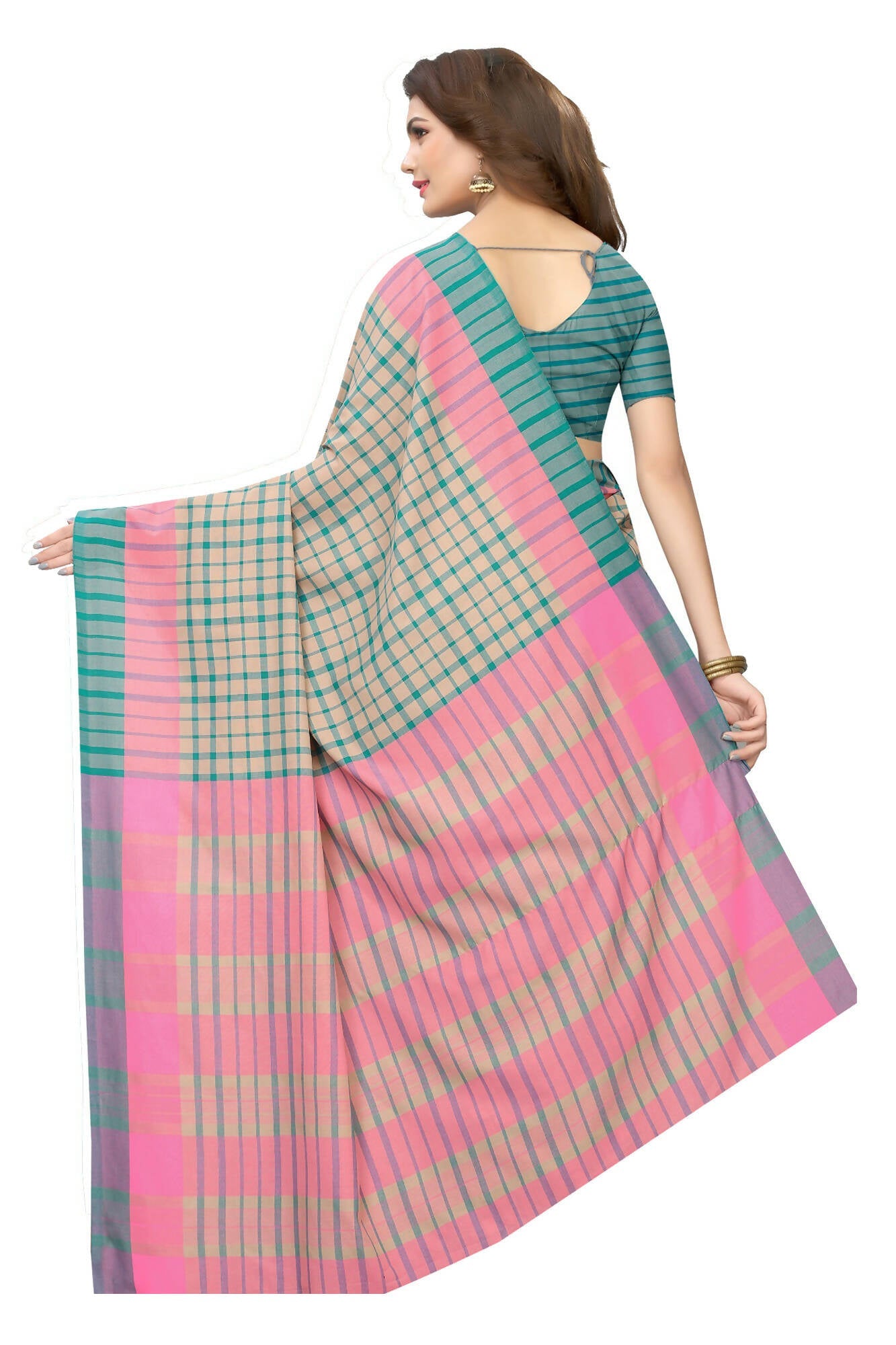 Vamika Cream Cotton Silk Weaving Saree (Terra Checks Rama) | Grab2Buy