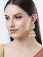 NVR Women Gold-Polished Handcrafted Kundan Jhumka Earrings | Grab2Buy