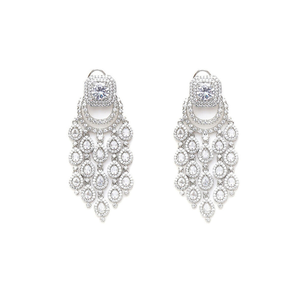 Long Diamond Studded Dangler Earrings- Ruby Raang | Grab2Buy
