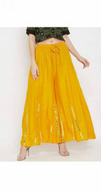 Mominos Fashion Yellow Mirror Work Palazzo | Grab2Buy