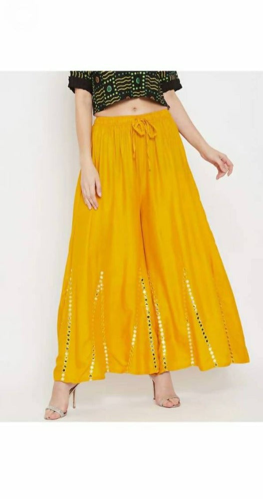 Mominos Fashion Yellow Mirror Work Palazzo | Grab2Buy