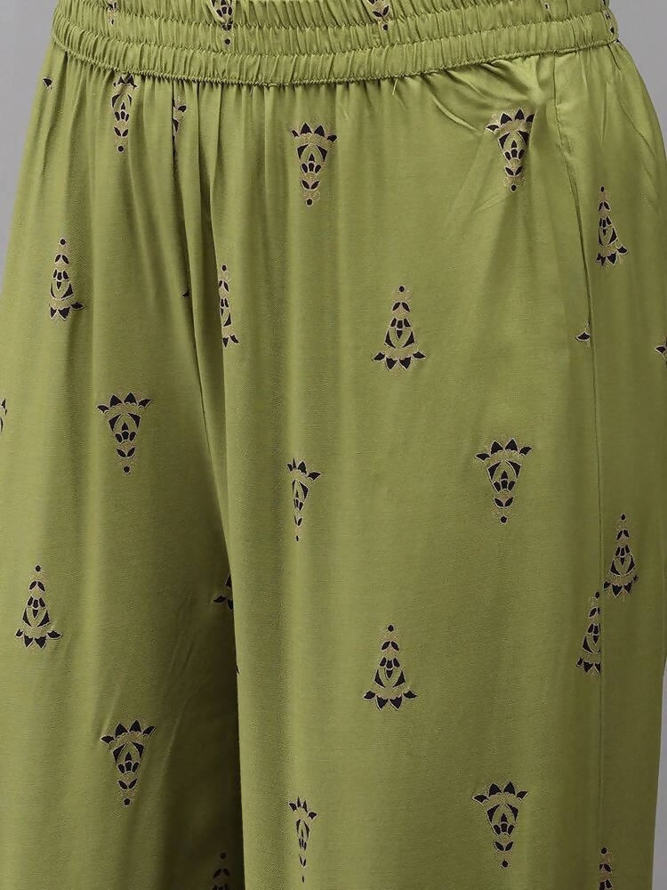 Yufta Women Blue and Green Embroidered Kurta with Trouser and Dupatta Set | Grab2Buy