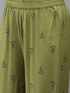 Yufta Women Blue and Green Embroidered Kurta with Trouser and Dupatta Set | Grab2Buy