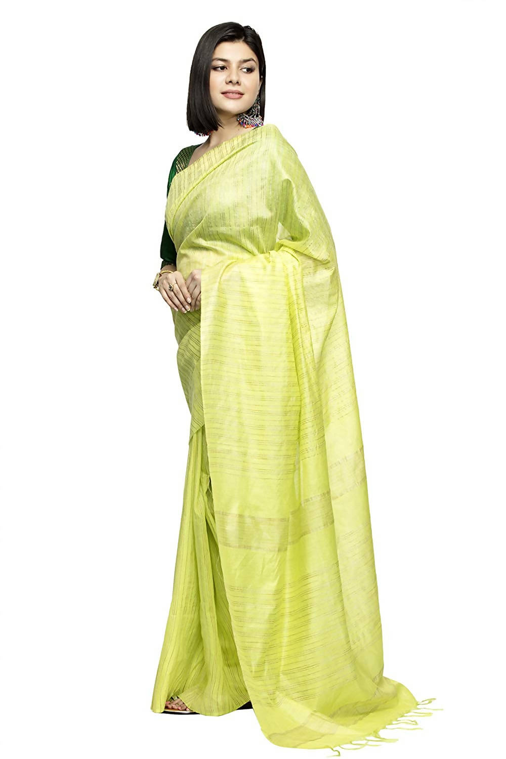 Mominos Fashion Light Parrot Green Color Bhagalpuri Saree | Grab2Buy