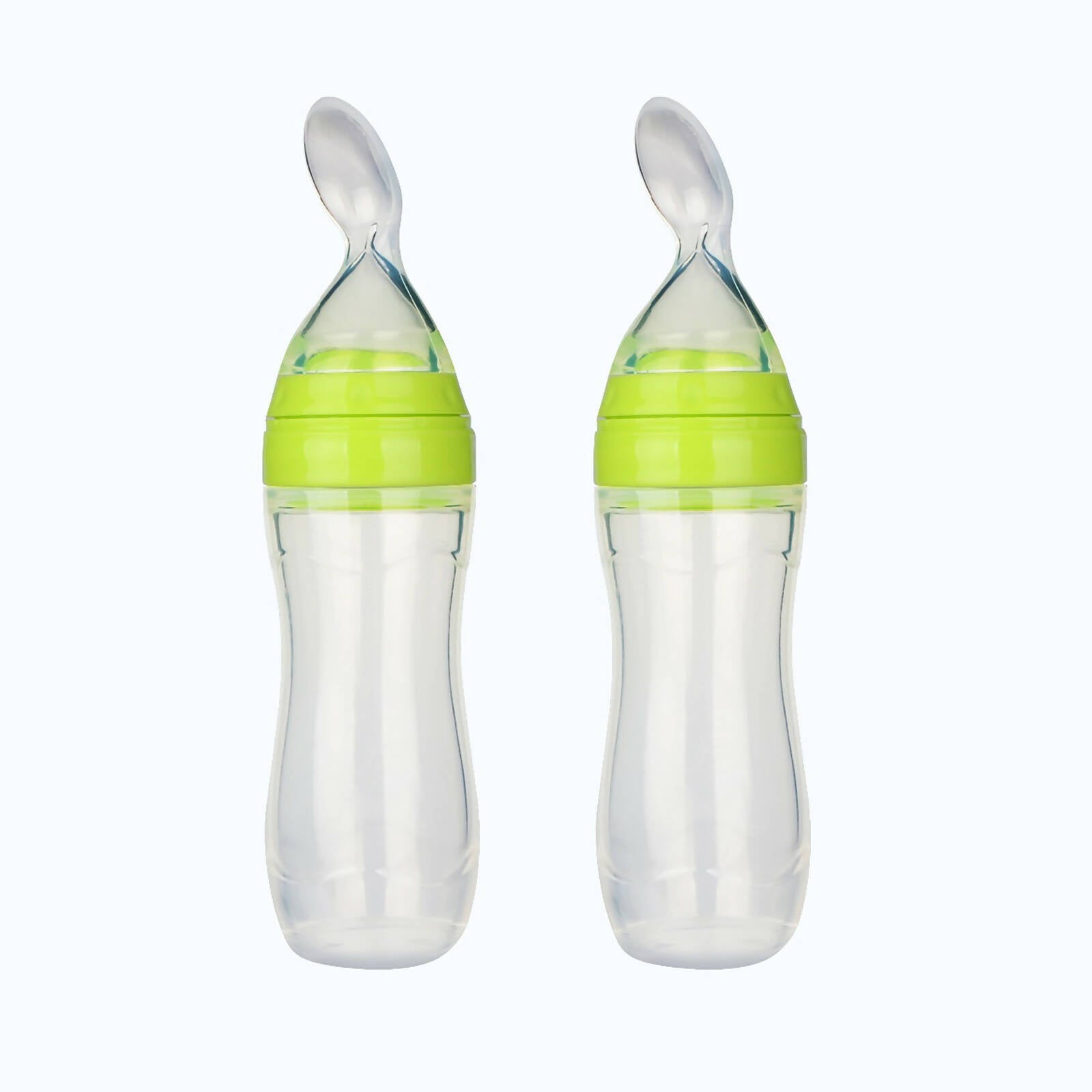 Safe-O-Kid Easy Set of 2 Squeezy Silicone Food Feeder Spoon (Soft Tip) Bottle- Green- 90mL | Grab2Buy