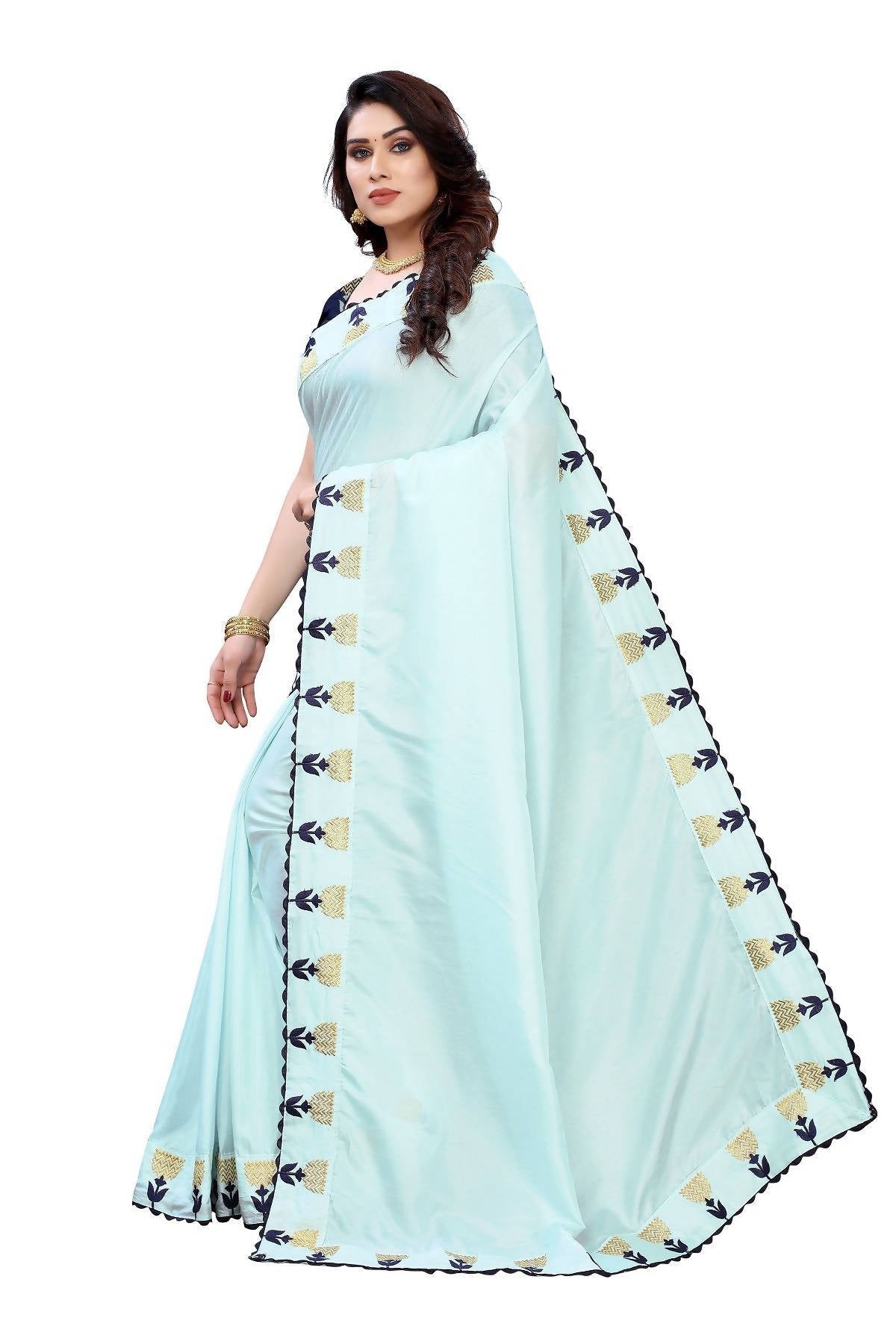 Vamika Sky Blue Dola Silk Embroidery Saree (GITIKA SKY BLUE) | Grab2Buy