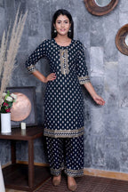 Vamika Navy Blue Gota Patti Work Rayon Party And Casual Wear Kurta Set | Grab2Buy
