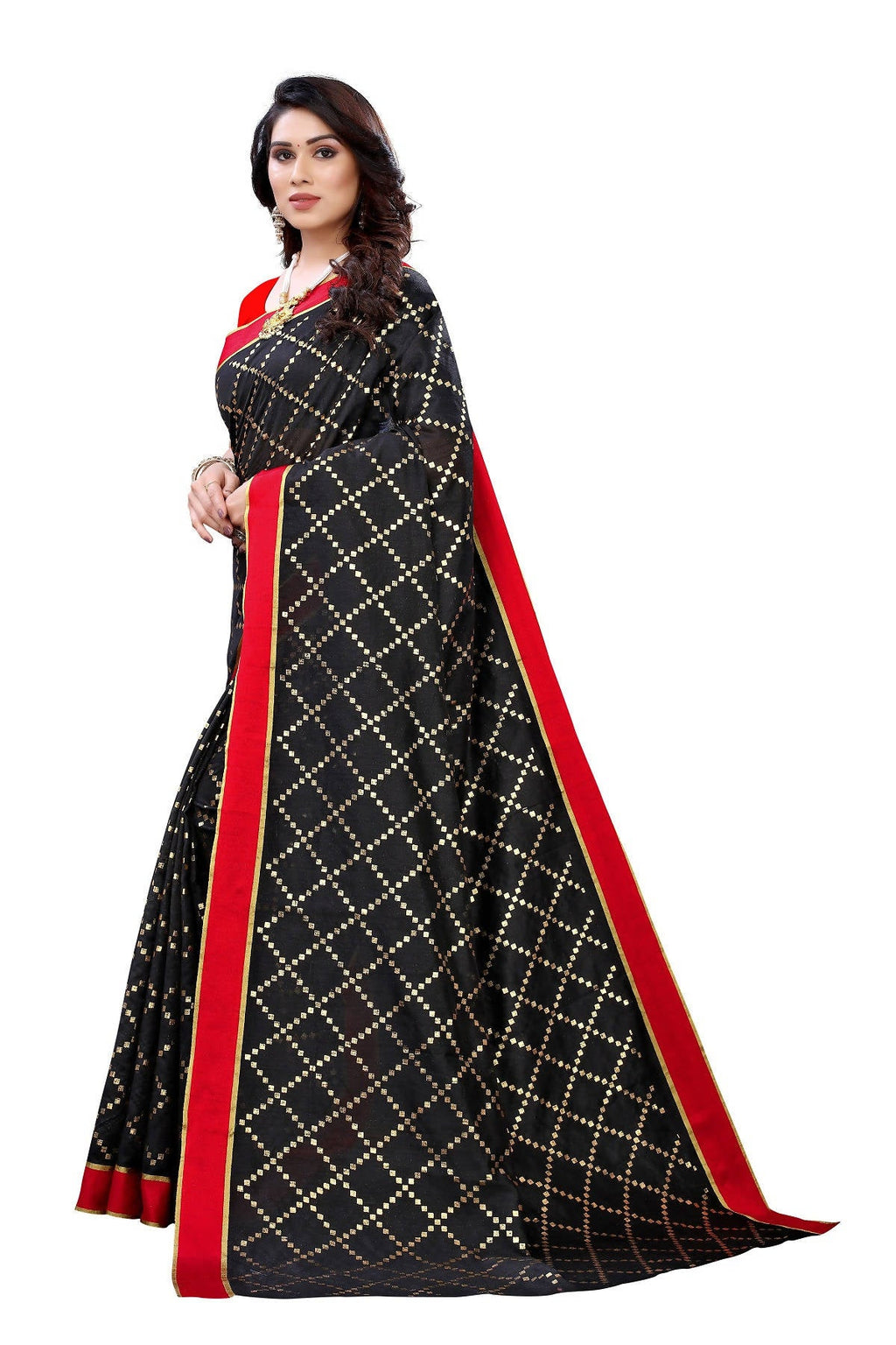 Vamika Black Linen Foil Print Saree (YOGI BLACK) | Grab2Buy