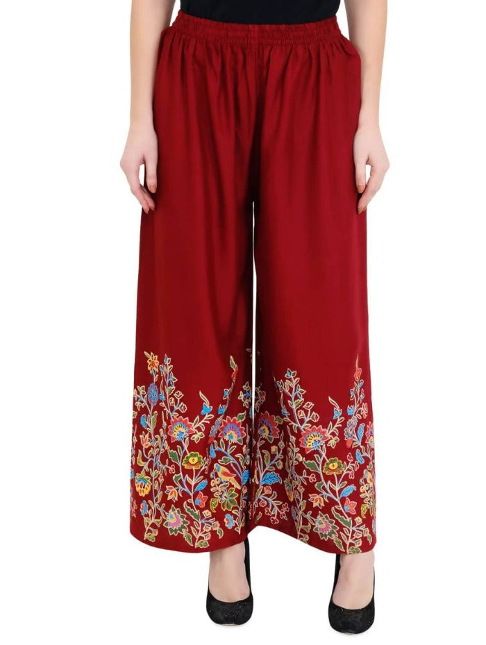 Mominos Fashion Maroon Floral Design Palazzo | Grab2Buy