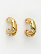 NVR Women's Gold-Polished CZ-Studded Half Hoop Earrings | Grab2Buy