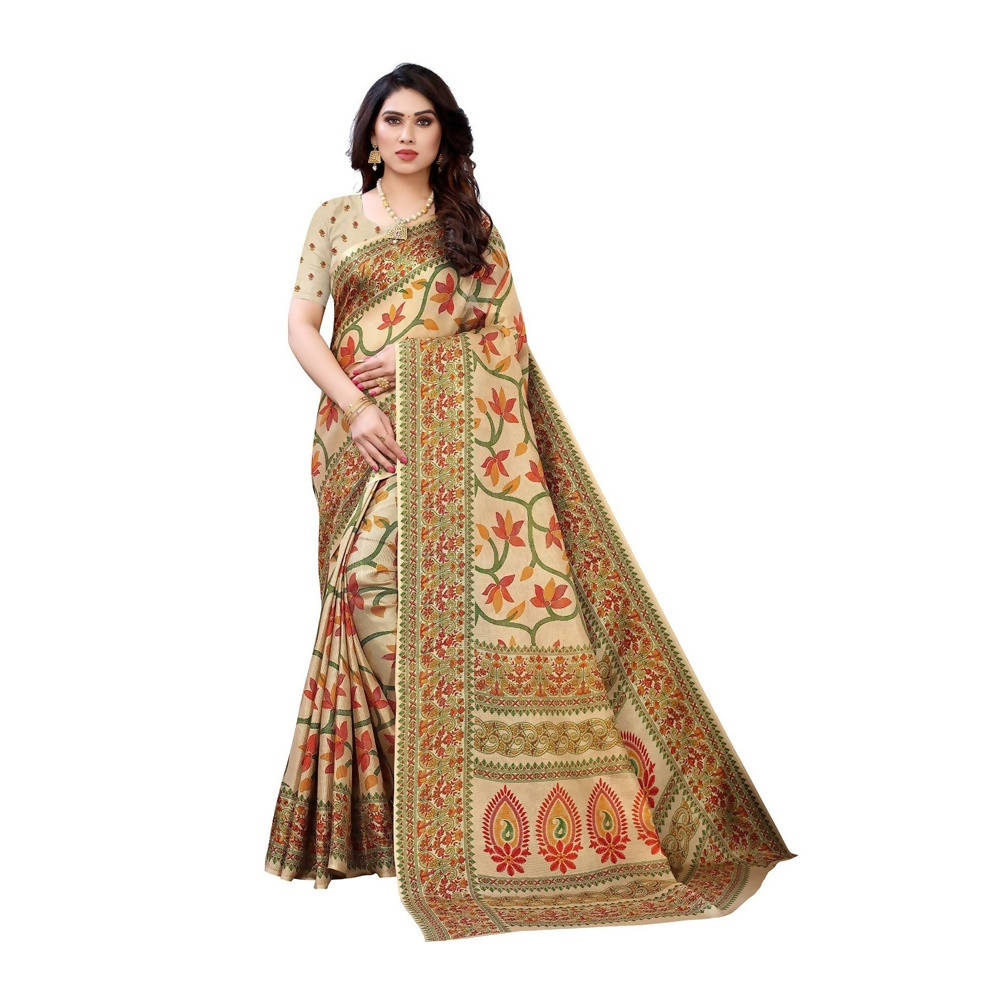 Vamika Printed Jute Silk Brown Saree (Rishika Chiku) | Grab2Buy