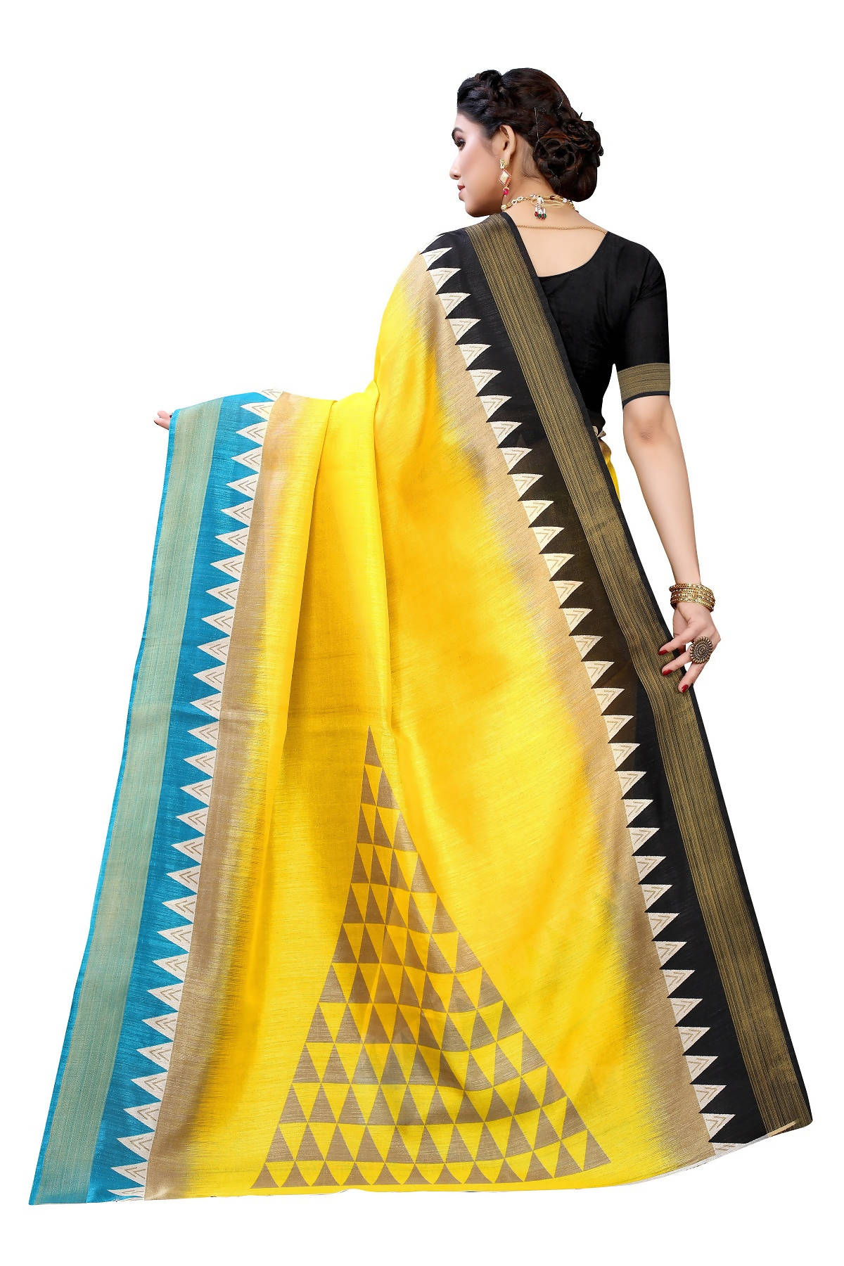 Vamika Yellow & Black Linen Jari Border Saree (GUNJAN YELLOW) | Grab2Buy