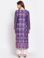 Myshka Women's Purple Printed Pashmeena Full Sleeve Round Neck Casual Kurta | Grab2Buy