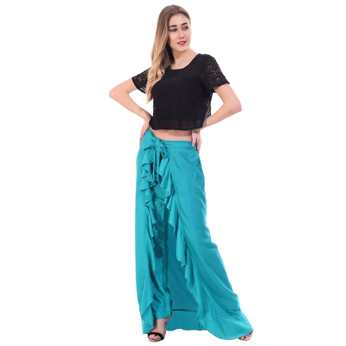 Asmaani Turquoise Color Plain Ruffle Palazzo | Grab2Buy