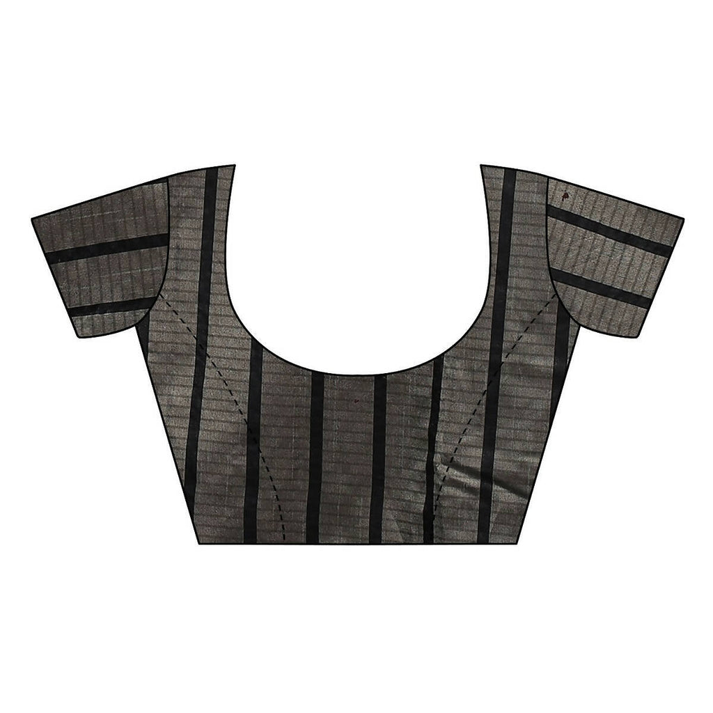 Vamika Black and White Lines Cotton Silk Weaving Saree (Paithani Black) | Grab2Buy