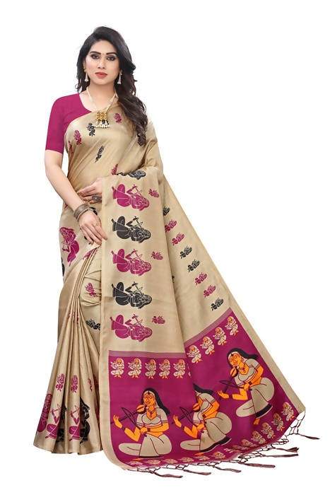Vamika Brown and Pink Kalamkari Print With Jhalar Khadi Silk Saree (SHABRI WINE) | Grab2Buy