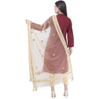 A R Silk Light Golden Color Flower Mirror Orgenza Cotton Dupattas and Chunnis | Grab2Buy