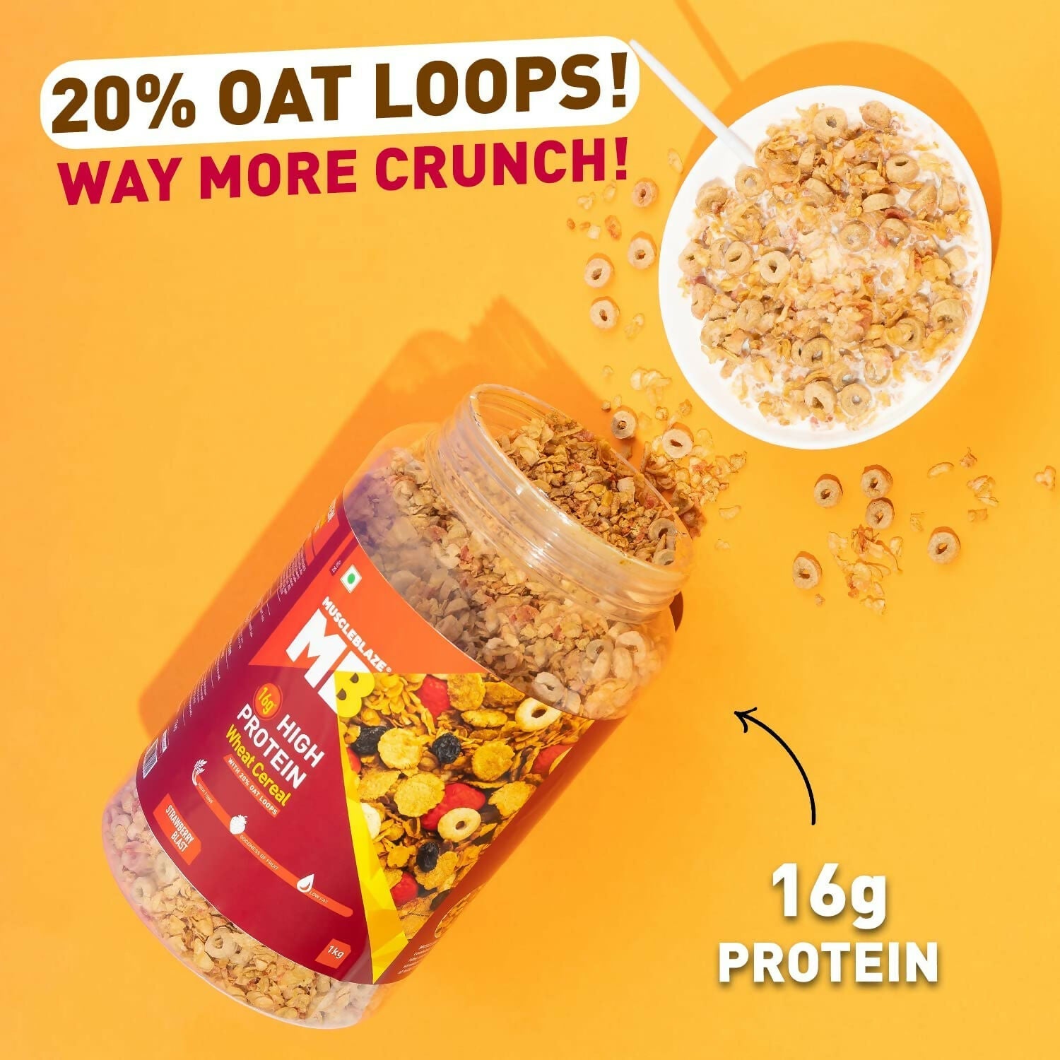 MuscleBlaze 16g High Protein Wheat Cereal - Strawberry Blast | Grab2Buy