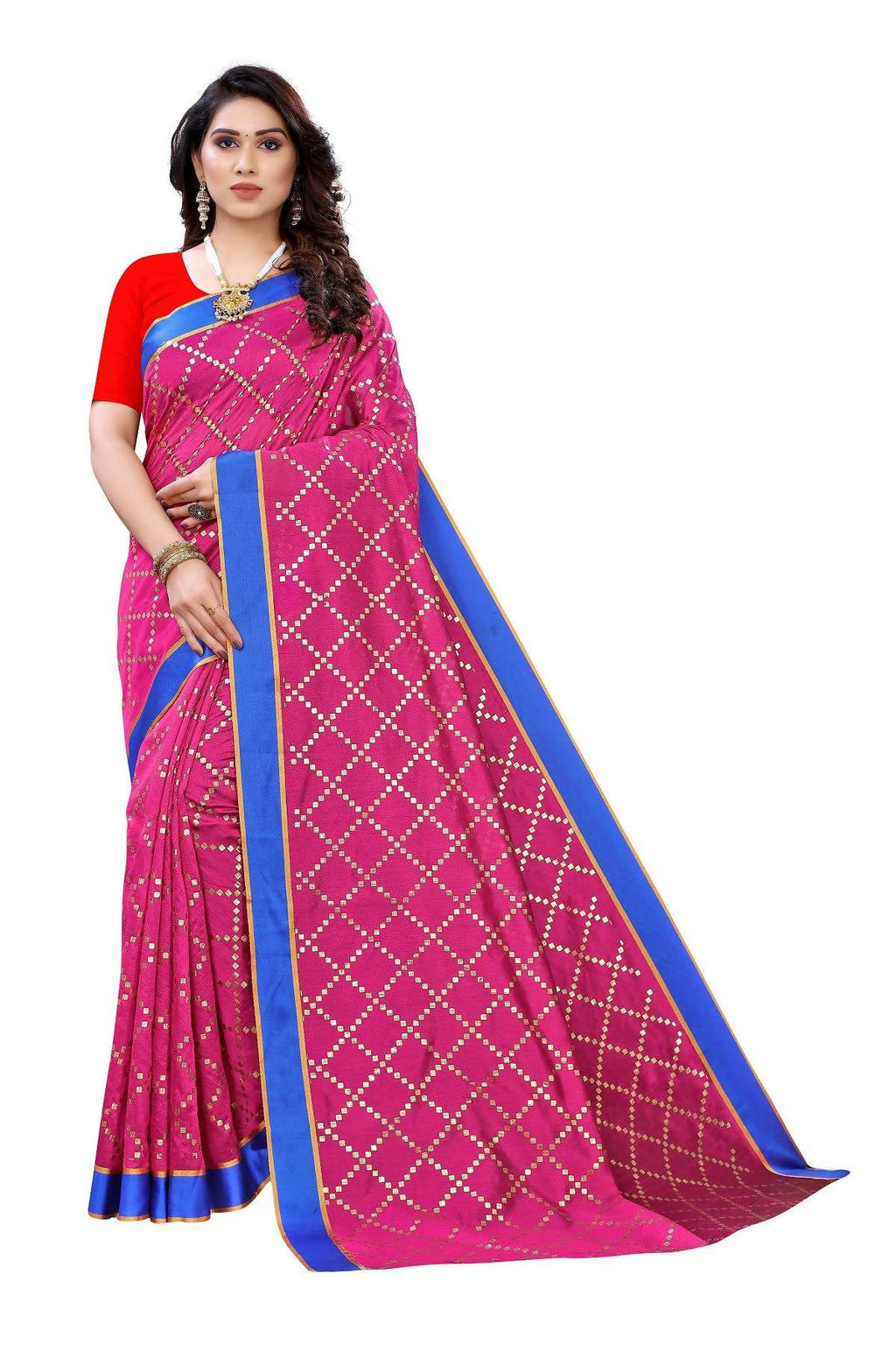 Vamika Pink Linen Foil Print Saree (YOGI PINK) | Grab2Buy