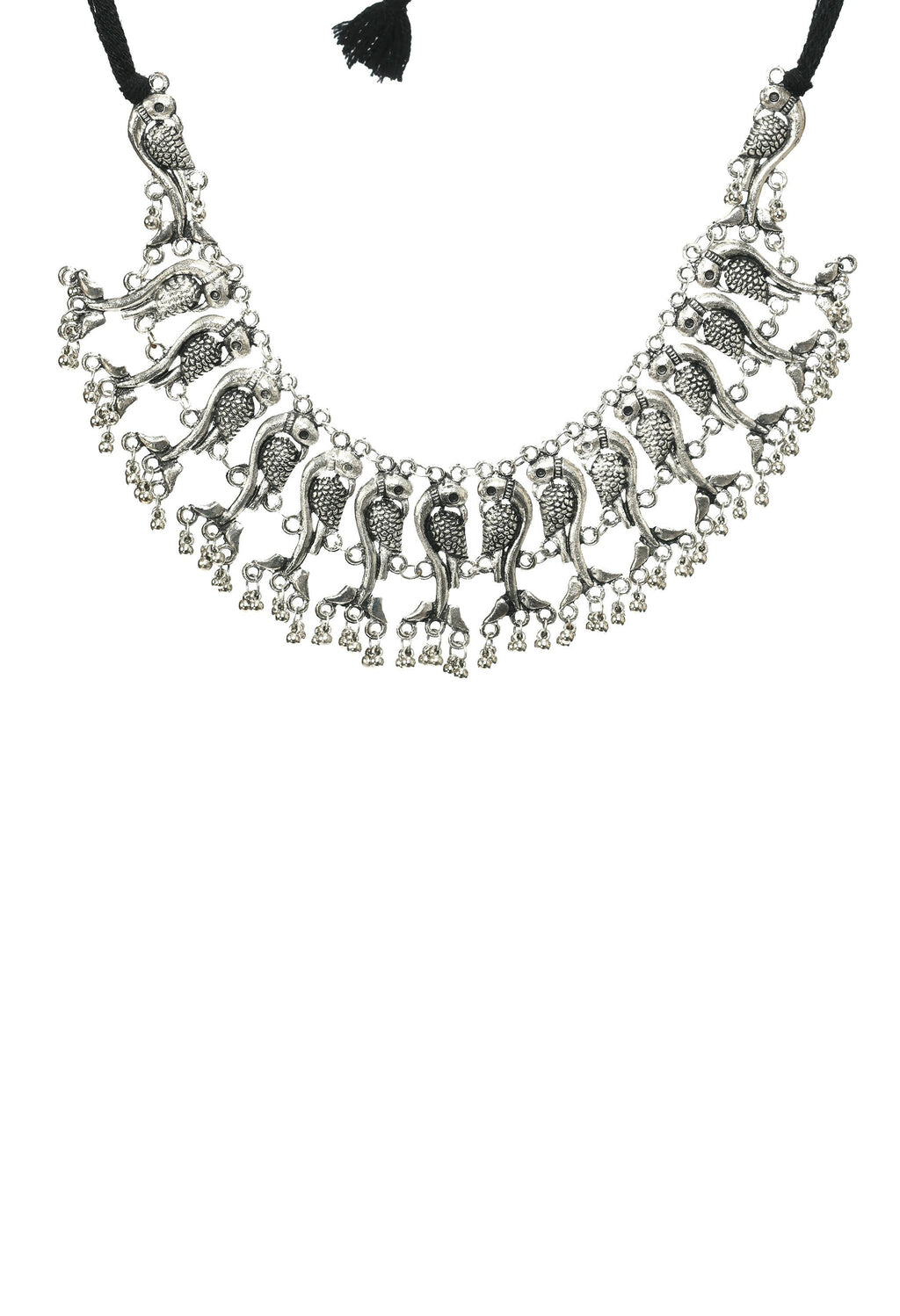Mominos Fashion Johar Kamal Oxidised Silver-Plated Brass Finish Peacock Choker For Women (Silver) | Grab2Buy