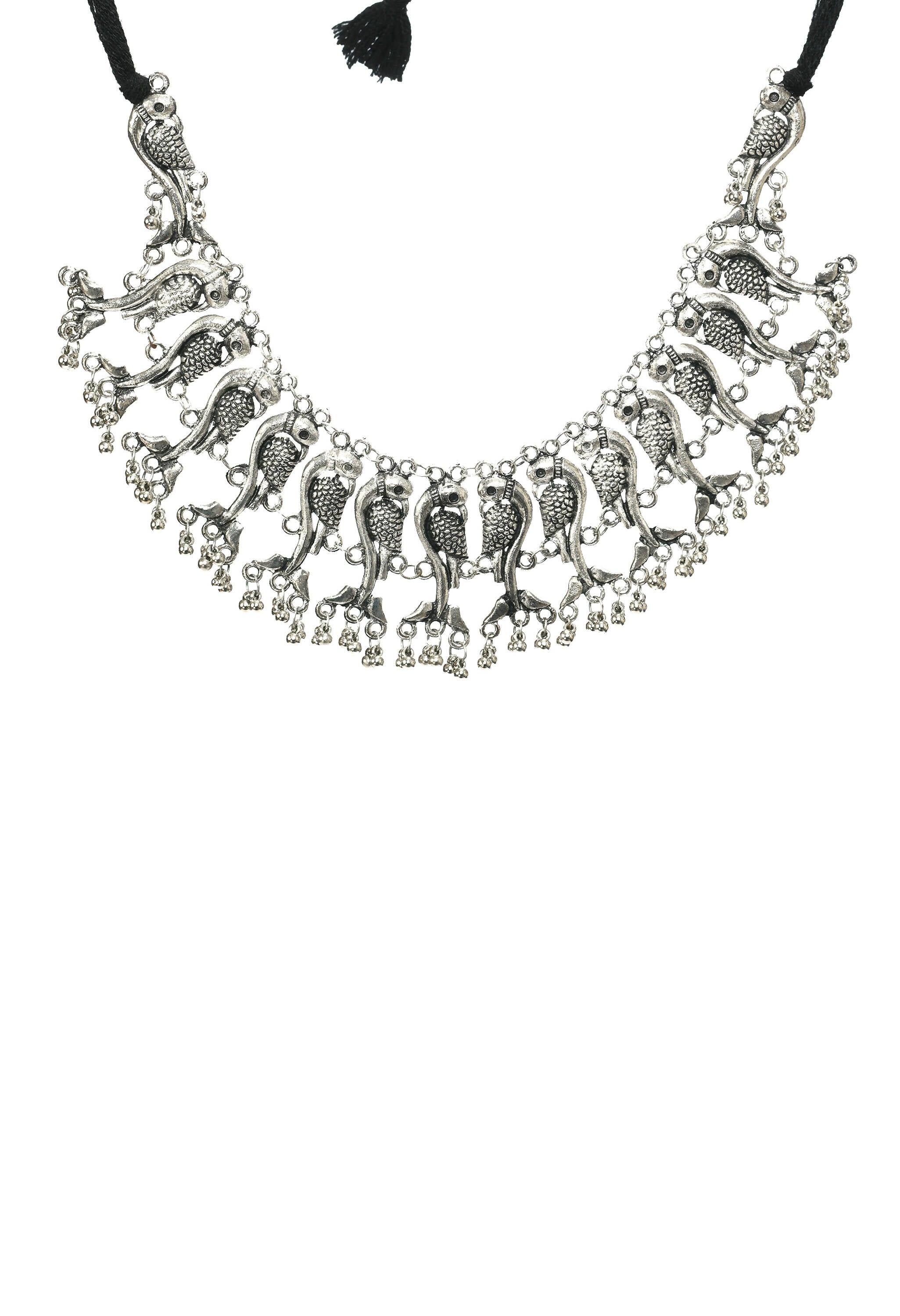 Mominos Fashion Johar Kamal Oxidised Silver-Plated Brass Finish Peacock Choker For Women (Silver) | Grab2Buy