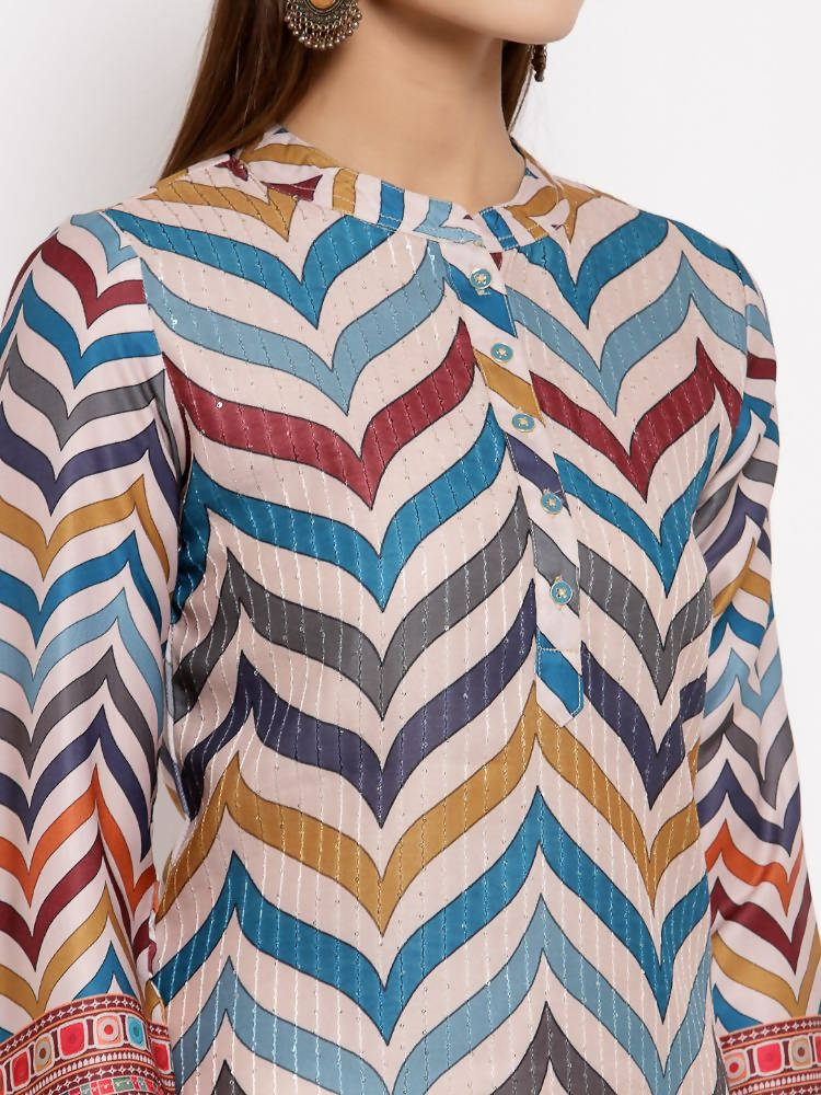 Myshka Women's Multi Silk Printed 3/4 Sleeve Round Neck Casual Kurta | Grab2Buy