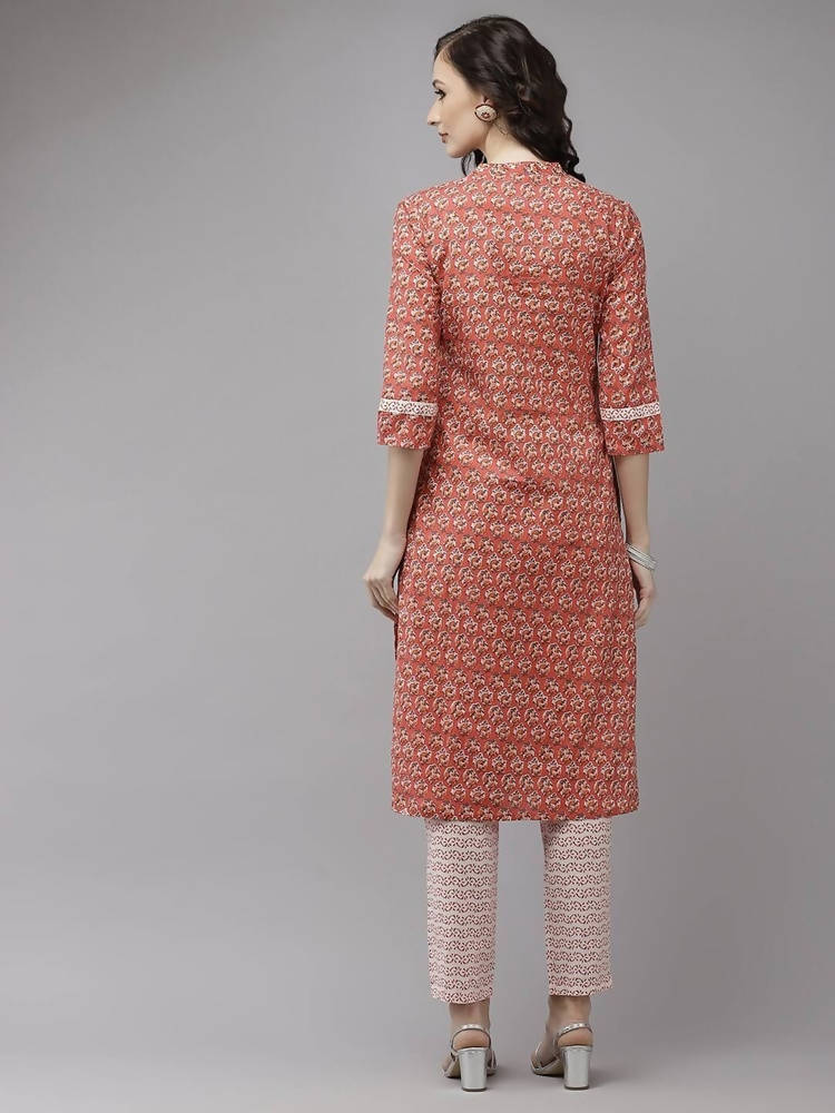 Yufta Peach and Off White Kurta Trouser Set | Grab2Buy