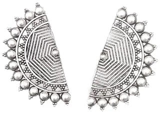 Silver-Plated Alloy Oxidised Designer Half Moon Earrings - The Pari | Grab2Buy
