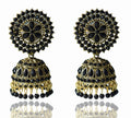 Gold-Polished Alloy Black Rhinestones Studded Jhumki Earrings - The Pari | Grab2Buy