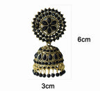 Gold-Polished Alloy Black Rhinestones Studded Jhumki Earrings - The Pari | Grab2Buy