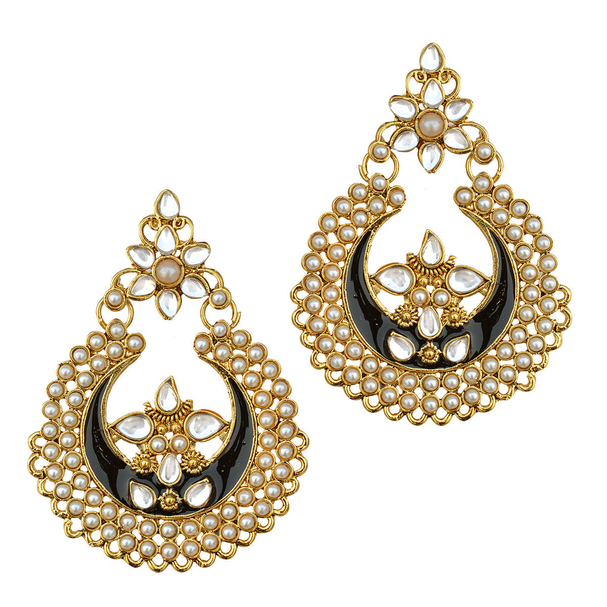 Gold-Polished Alloy Black Enamel Ethnic Earrings - The Pari | Grab2Buy