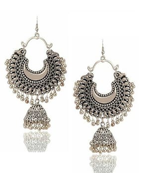 Silver-Plated Alloy Oxidised Designer Earrings - The Pari | Grab2Buy