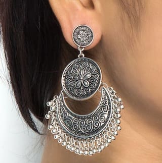 Silver-Plated Alloy Oxidised Designer Earrings - The Pari | Grab2Buy