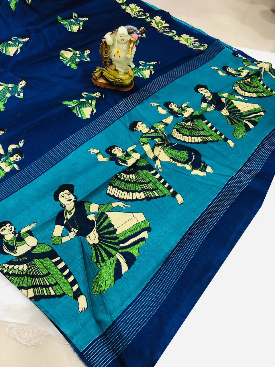 Vamika Navy Blue & Sky Blue Kalamkari With Jhalar Khadi Silk Saree | Grab2Buy