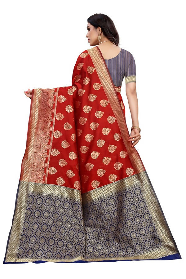 Vamika Banarasi Jacquard Weaving Red Saree (Dangal Red) | Grab2Buy