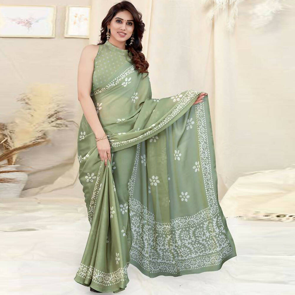Women's Partywear Designer Pista Chinon Shiffon Fancy Saree - Dyuti | Grab2Buy