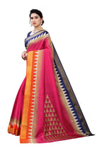 Vamika Pink & Blue Linen Jari Border Saree (GUNJAN PINK) | Grab2Buy