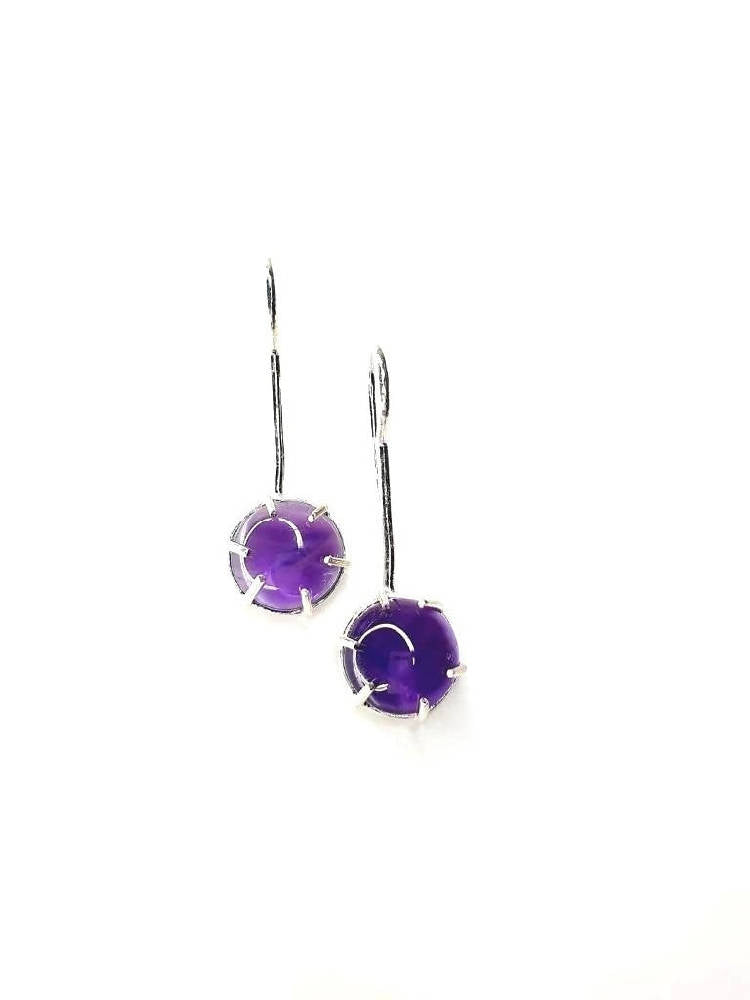 Bling Accessories Amethyst Semi Precious Natural Stone Long Drop Earrings | Grab2Buy