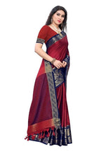 Vamika Banarasi Jacquard Weaving Red Saree (DHONI RED) | Grab2Buy