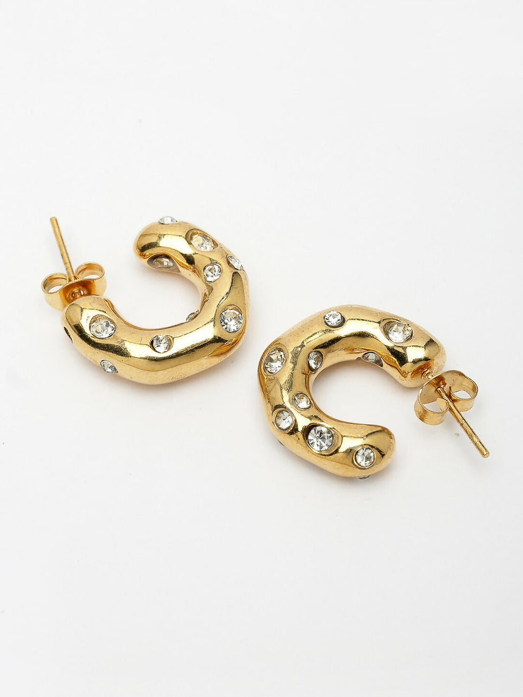 NVR Women's Gold-Polished CZ-Studded Half Hoop Earrings | Grab2Buy