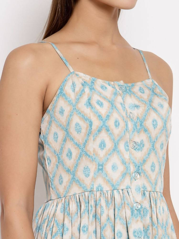 Myshka Women's Multi Crepe Printed Sleeveless Square Neck Casual Dress | Grab2Buy