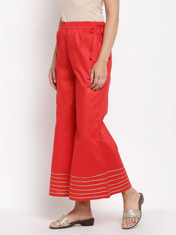 Myshka Women's Red Cotton Solid Casual Palazzo | Grab2Buy