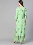 Yufta Women Green & Beige Printed Kurta palazzo Set | Grab2Buy