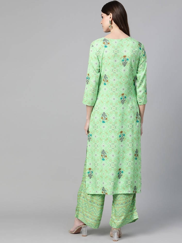 Yufta Women Green & Beige Printed Kurta palazzo Set | Grab2Buy