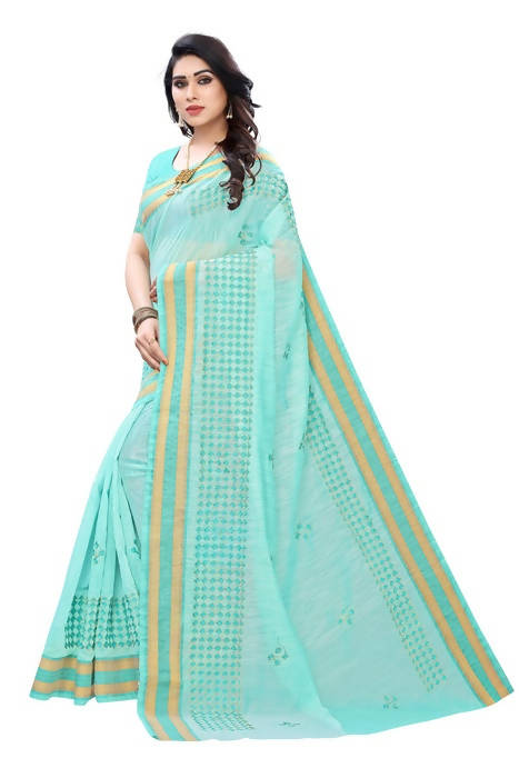 Vamika Embroidery Rama Green Chanderi Saree (MINI CHECKS RAMA) | Grab2Buy
