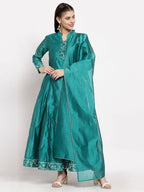 Myshka Women's Green Silk Solid Full Sleeve Mandarin Neck Casual Anarkali Gown | Grab2Buy